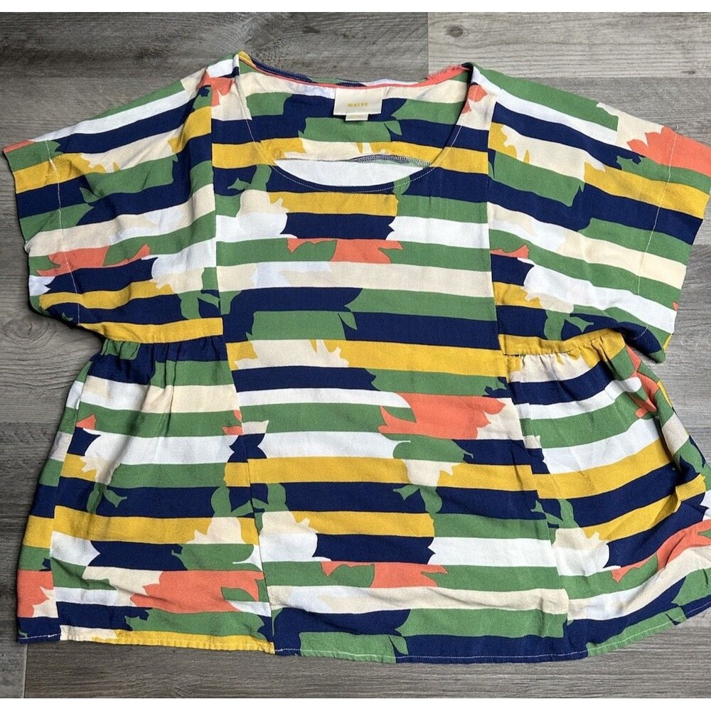 Maeve Anthropologie Blouse Women Large Mila Colorful Abstract Striped Multicolor